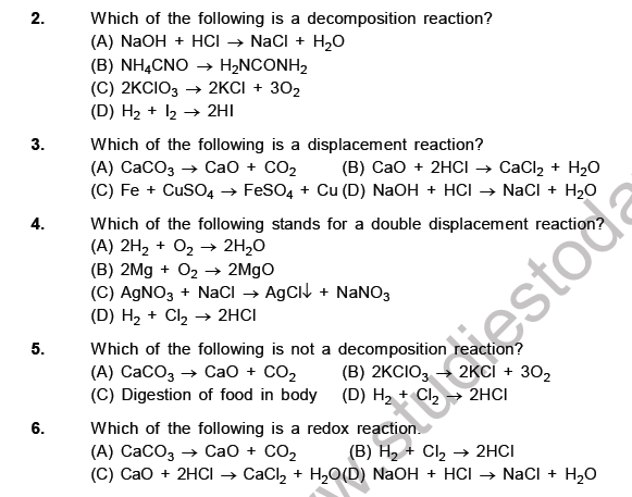 Chemical Reactions And Equations Science Class 10 Mcq Cbse All Hot Sex Picture 4428